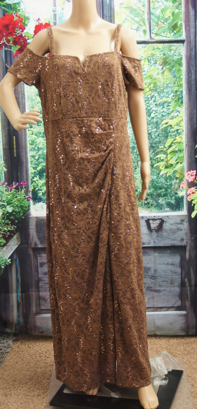 Candalite Women's Brown Sequin Off the Shoulder Cocktail Dress size 1X